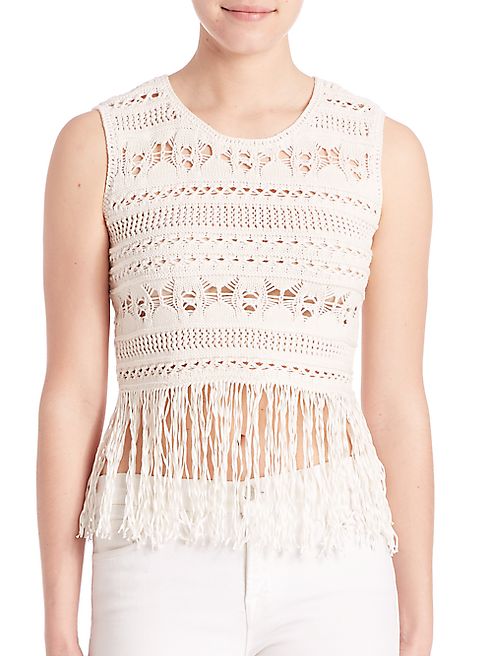 BCBGMAXAZRIA - Beccah Bohemian Fringe Knit Crop Top