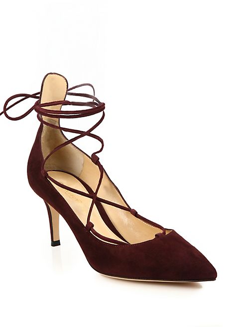 Gianvito Rossi - Lexi Suede Lace-Up Mid-Heel Pumps