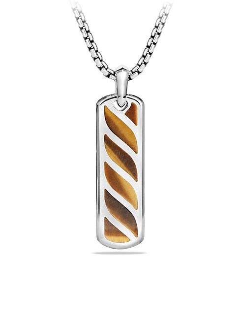 David Yurman - Cabochon Tigers Eye Sterling Silver Graphic Cable Ingot Tag