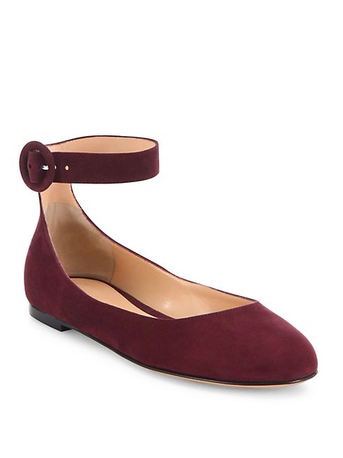 Gianvito Rossi - Virna Suede Ankle-Strap Ballet Flats