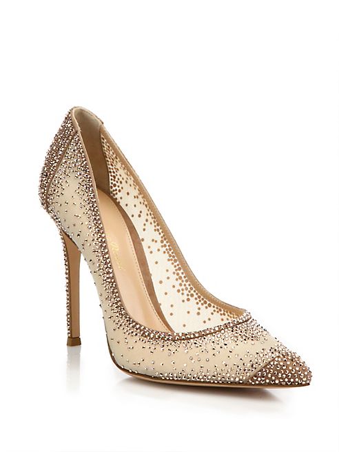 Gianvito Rossi - Mesh & Crystal Point Toe Pumps