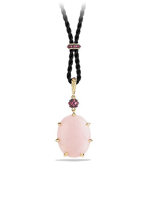 David Yurman - Osetra Long Station Pendant Necklace with Pink Opal, Rhodalite Garnet and 18K Gold