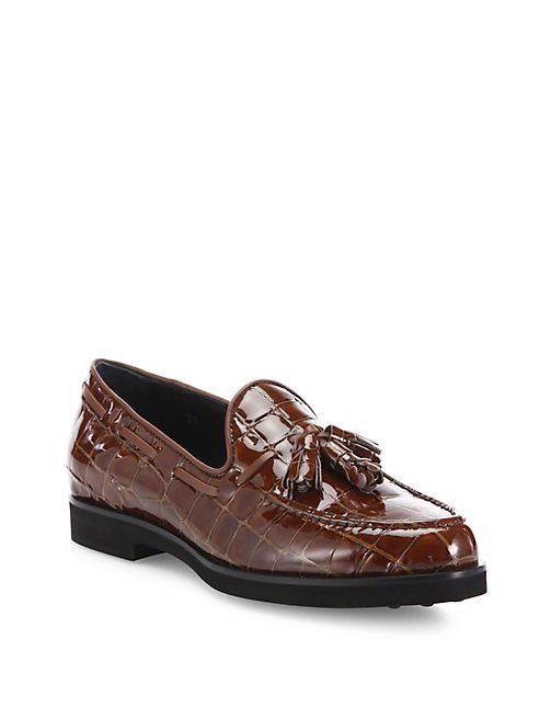 Tod's - Gomma Croc-Embossed Patent Leather Tassel Loafers