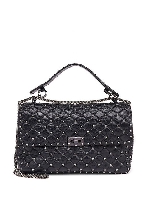 Valentino - Rockstud Large Quilted Leather & Chain Top-Handle Bag