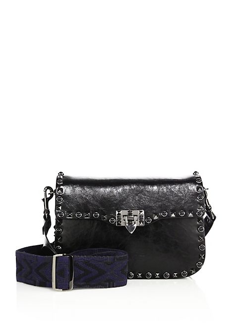 Valentino - Guitar Rockstud Rolling Noir Leather Shoulder Bag