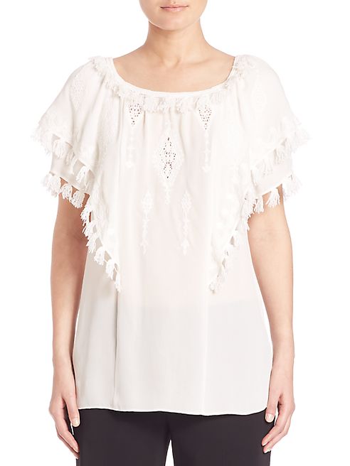 KOBI HALPERIN - Kerry Embroidered Silk Peasant Blouse