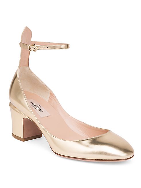 Valentino - Metallic Leather Block Heel Pumps