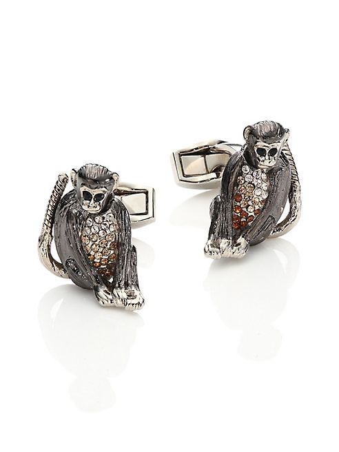 Tateossian - Swarovski Rhodium-Plated Moving Monkey Cuff Links