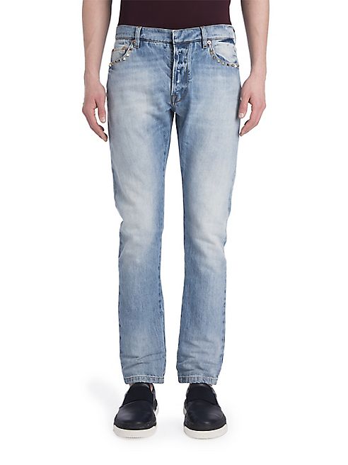 Valentino - Light Washed Rockstuded Denim Jeans