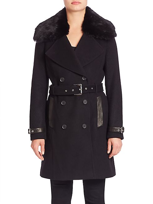 Andrew Marc - Trench Coat with Detachable Fur Collar