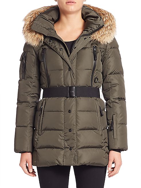 SAM. - Fur-Trim Belted Down Puffer Jacket