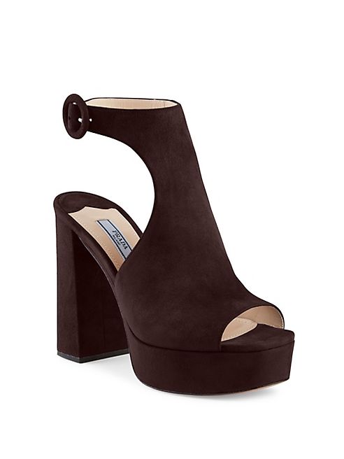 Prada - Cutout Suede Peep Toe Platform Sandals