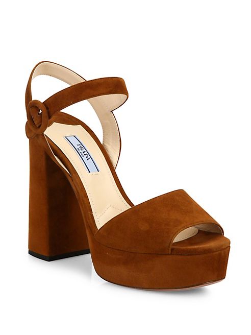 Prada - Suede Peep Toe Platform Sandals