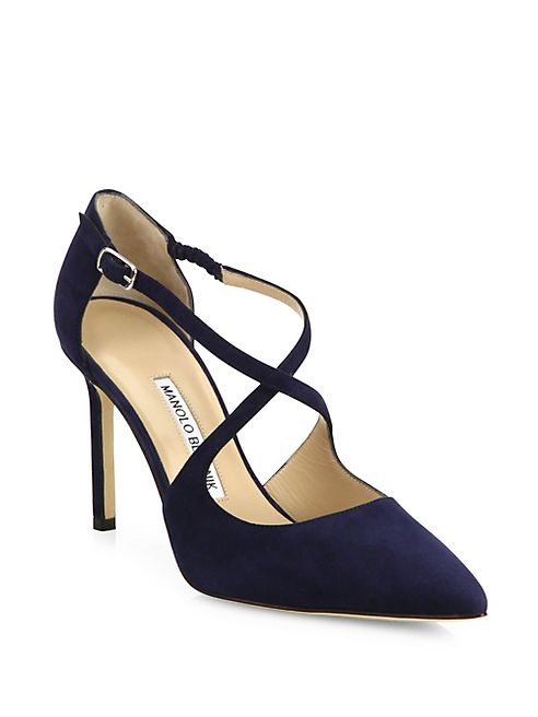 Manolo Blahnik - Umice Suede Crisscross Pumps