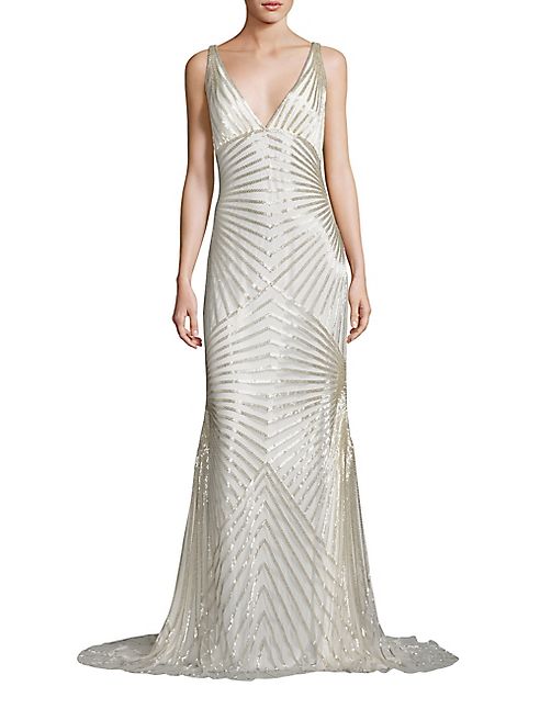 Naeem Khan - Beaded V-Neck Gown