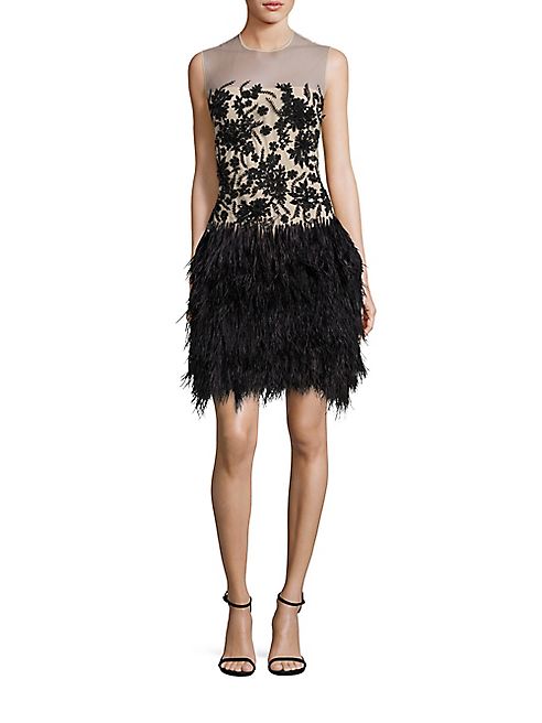 Naeem Khan - Beaded Ostrich Feather Dress