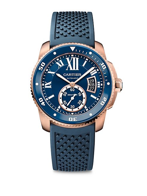 Cartier - Calibre de Cartier Diver 18K Pink Gold, ADLC Stainless Steel & Rubber Strap Watch