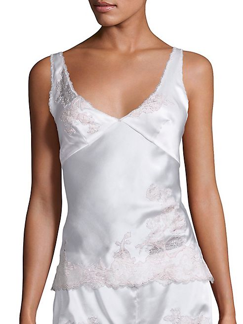 Josie Natori - Lolita Lace-Trim Silk Charmeuse Camisole