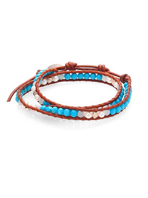 Chan Luu - Pearl, Turquoise & Amazonite Leather Wrap Bracelet