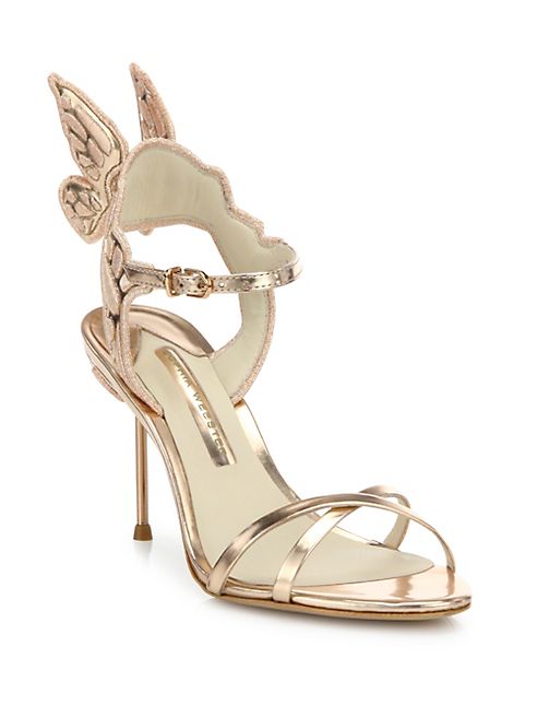 Sophia Webster - Chiara Mid-Heel Wing Embroidered Metallic Leather Sandals