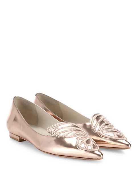 Sophia Webster - Bibi Butterfly-Embroidered Metallic Leather Flats