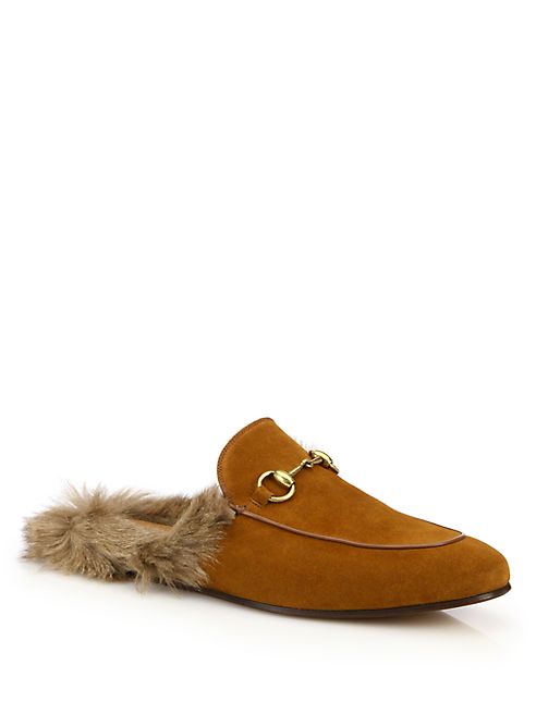 Gucci - Princetown Fur-Lined Suede Loafer Slides