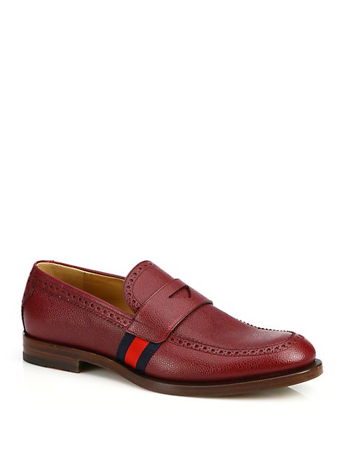 Gucci - Strand Penny Web Leather Loafers