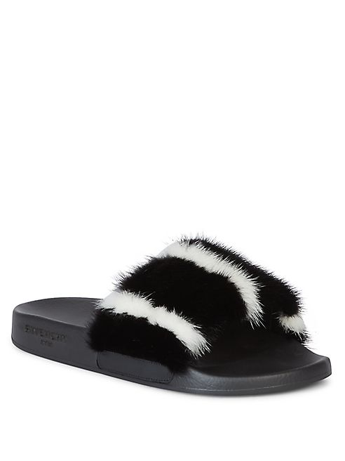 Givenchy - Striped Mink Fur & Rubber Slides