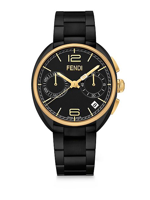 Fendi - Momento Fendi Goldtone & Black Stainless Steel Chronograph Bracelet Watch