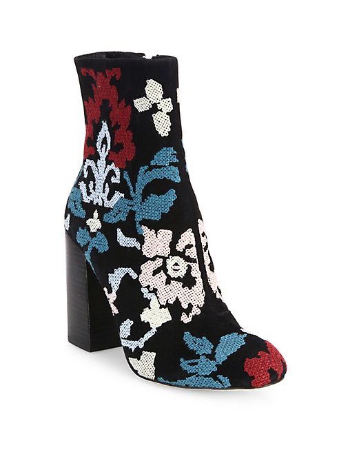 Rebecca Minkoff - Bojana Embroidered Suede Block Heel Booties