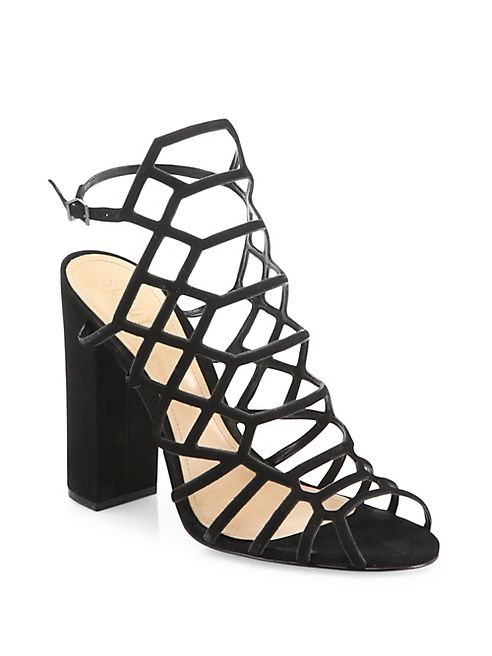 Schutz - Jaden Caged Suede Block Heel Sandals