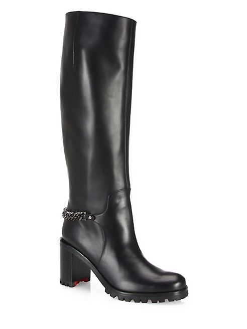 Christian Louboutin - Napoleo 70 Chain-Trim Leather Block Heel Boots