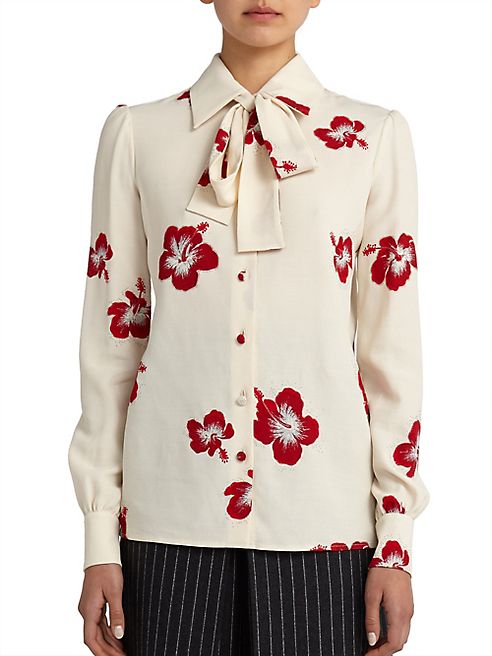 Saint Laurent - Floral Collar Lavalliere Blouse