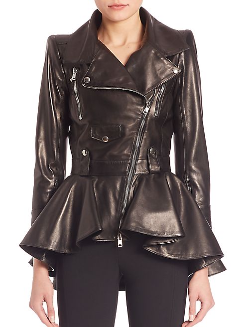 Alexander McQueen - Peplum-Hem Leather Moto Jacket