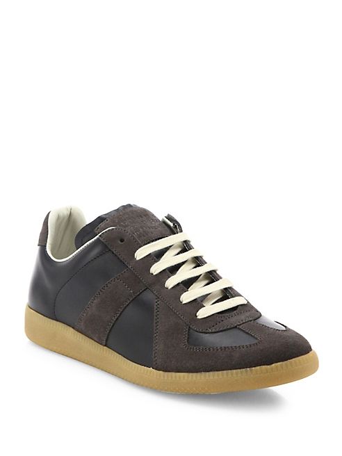 Maison Margiela - Leather & Suede Panel Mid-Top Sneakers