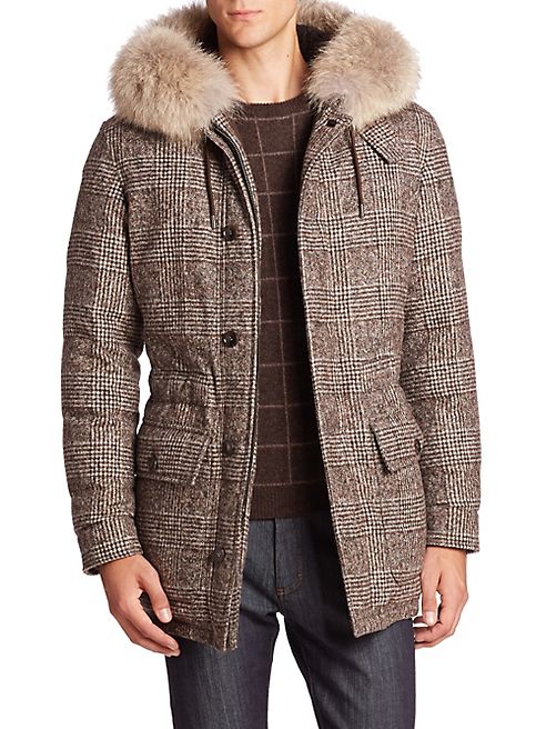 Ermenegildo Zegna - Coyote Fur-Trimmed Plaid Wool Parka