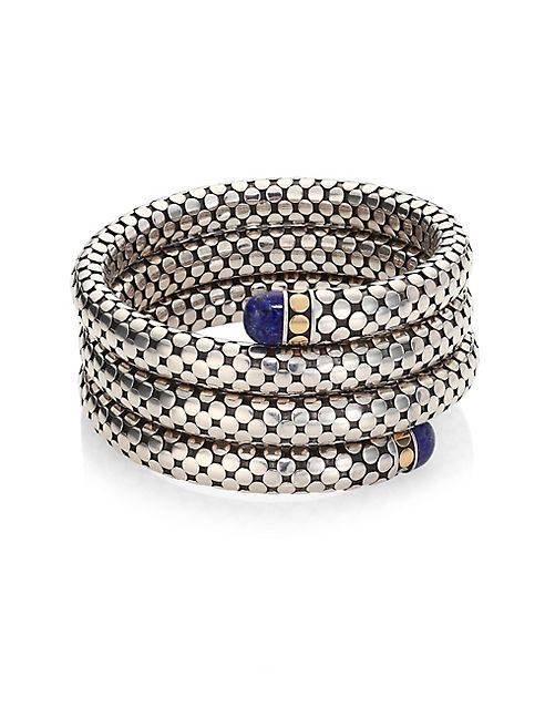 John Hardy - Batu Dot Lapis Lazuli, 18K Yellow Gold & Sterling Silver Triple Coil Bracelet