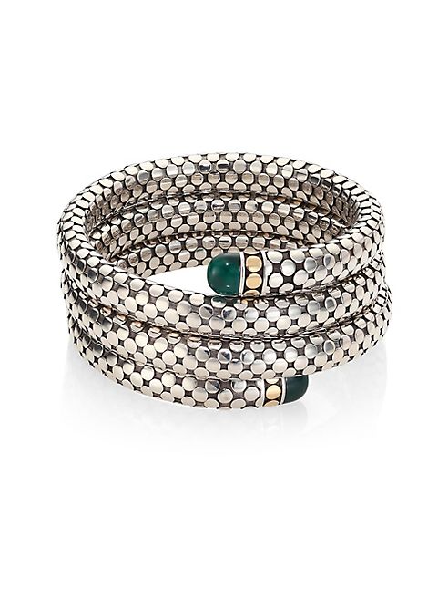 John Hardy - Batu Dot Malachite, 18K Yellow Gold & Sterling Silver Triple Coil Bracelet