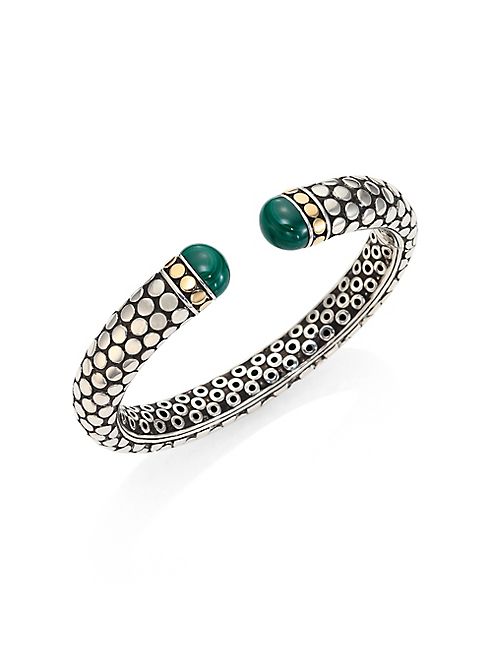 John Hardy - Batu Dot Small Malachite, 18K Yellow Gold & Sterling Silver Kick Cuff Bracelet