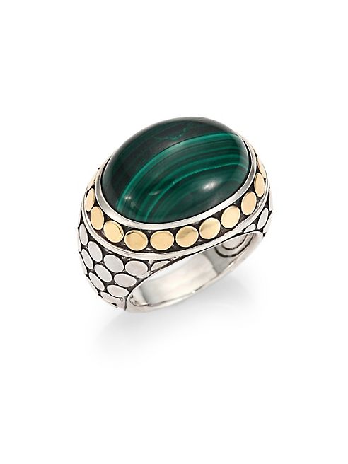 John Hardy - Batu Dot Malachite, 18K Yellow Gold & Sterling Silver Dome Ring