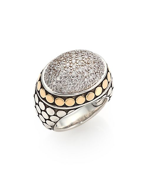 John Hardy - Dot Diamond, 18K Yellow Gold & Sterling Silver Dome Ring