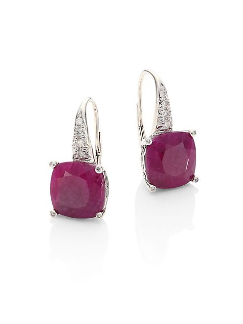 John Hardy - Classic Chain Diamond, Ruby & Sterling Silver Drop Earrings