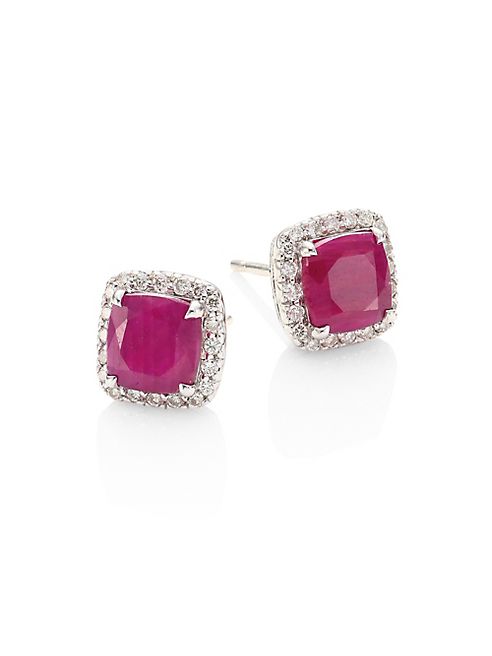 John Hardy - Batu Classic Chain Diamond, Ruby & Sterling Silver Stud Earrings