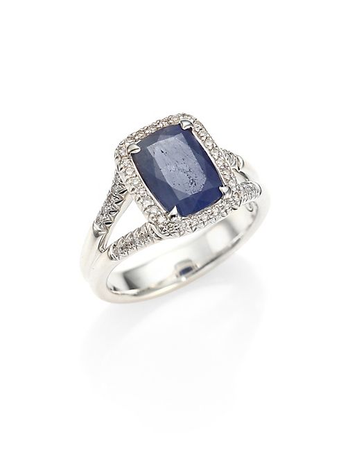 John Hardy - Classic Chain Diamond, Blue Sapphire & Sterling Silver Ring