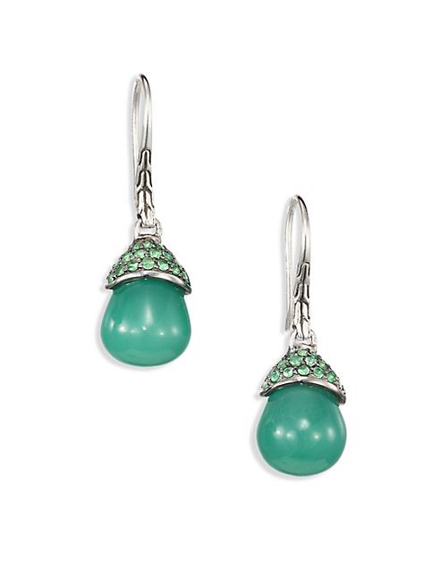 John Hardy - Classic Chain Green Jade, Tsavorite & Sterling Silver Drop Earrings