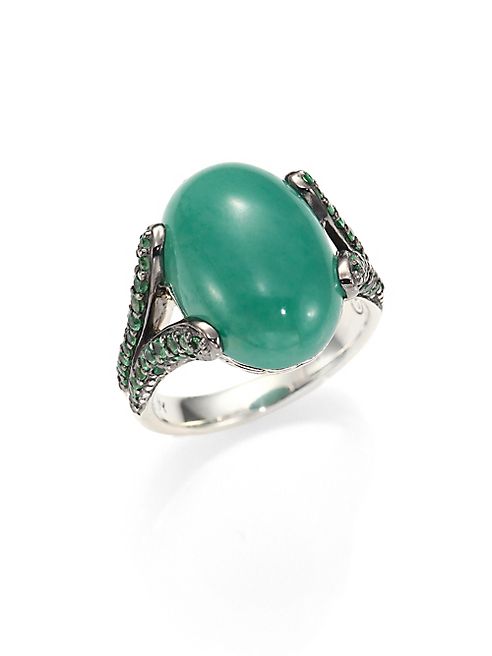 John Hardy - Batu Classic Chain Green Jade & Tsavorite Celestial Orb Ring