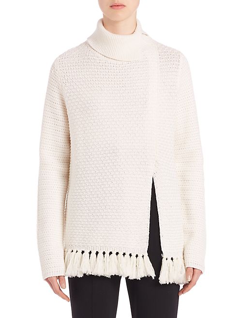 Proenza Schouler - Front-Slit Wool & Cotton Fringe Turtleneck Sweater