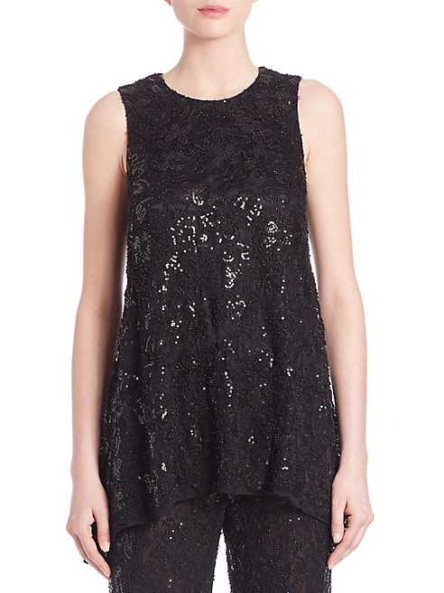 Carmen Marc Valvo - Beaded Lace Trapeze Top