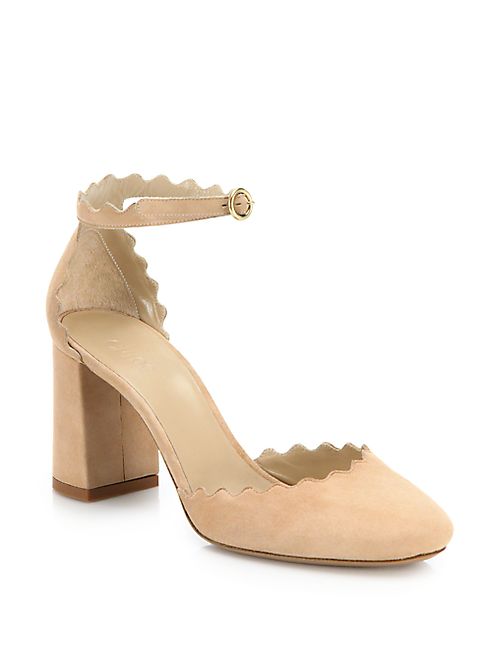 Chloé - Lauren Scalloped Suede d'Orsay Block Heel Pumps