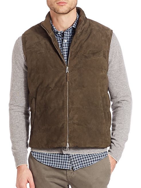 Eleventy - Full-Zip Quilted Suede Vest